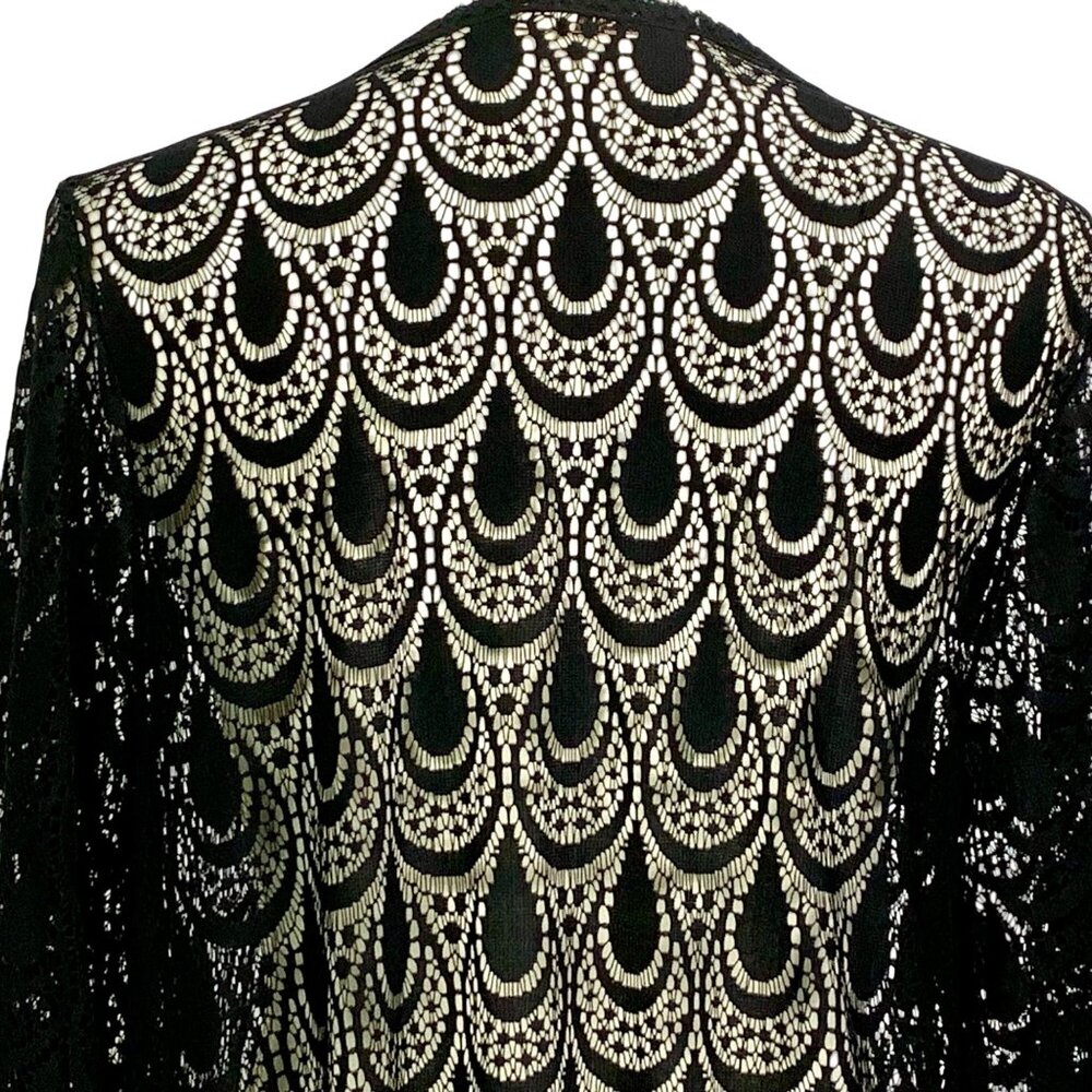 Whimsigoth Crochet Lace Fringe Black Open Front Kimono S Fairy Boho Vampire - Picture 5 of 8